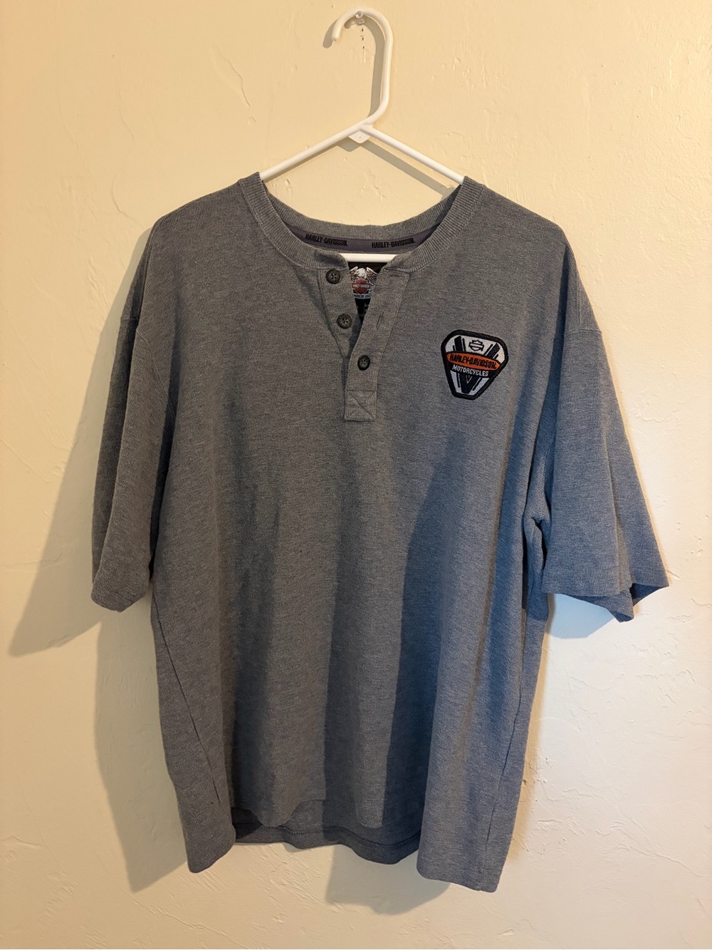 Harley-Davidson Gray Short-Sleeve Henley with Chest Patch
